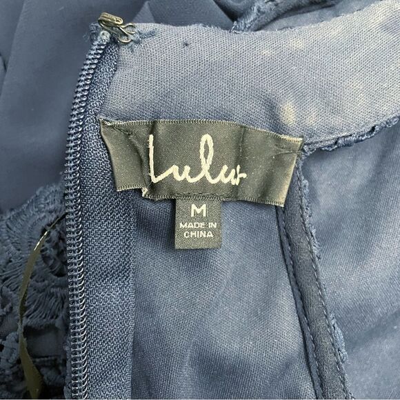 Lulus Lover's Game Navy Blue Lace Halter Neck Skater Dress Women’s Size Medium - Picture 10 of 13